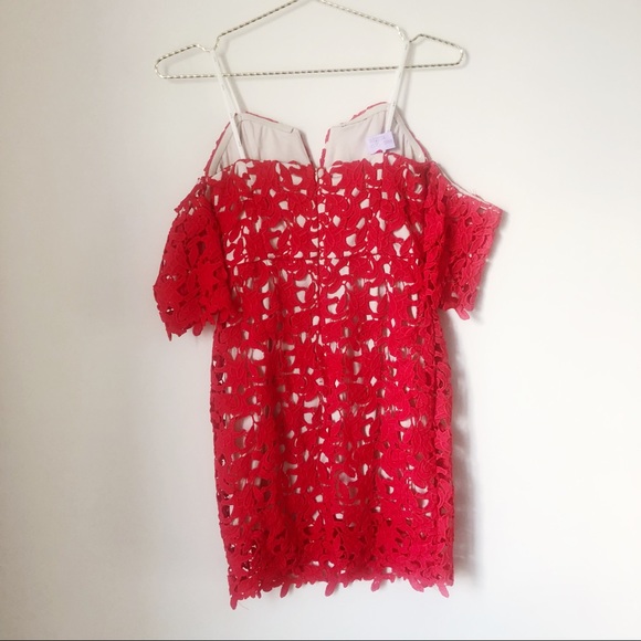 J.O.A. Off The Shoulder Lace Dress in Red - Picture 5 of 7